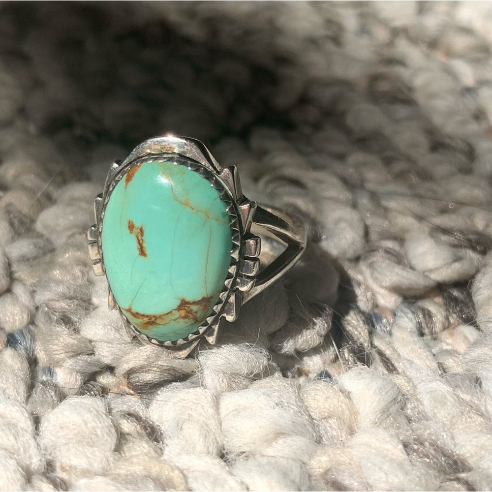 Handmade Turquoise & 925 Ring - stamped by artist size 5.5-6